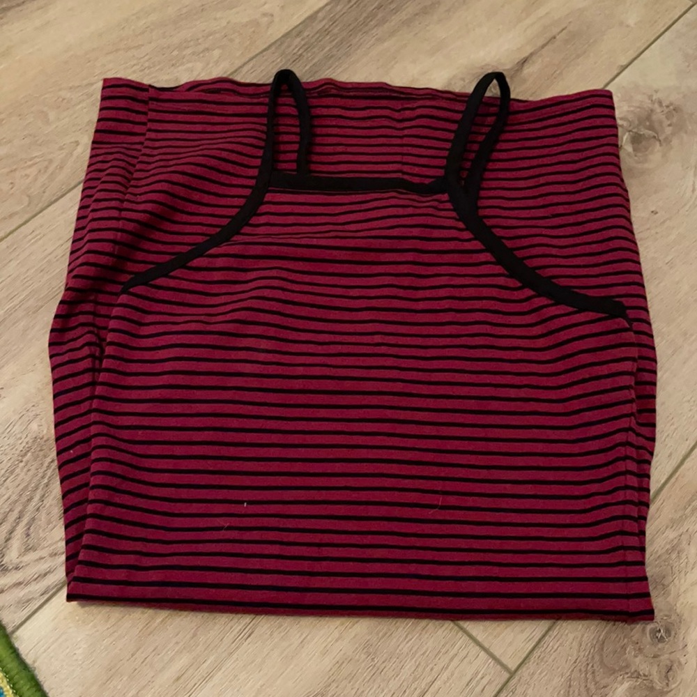 Navy and maroon striped dress